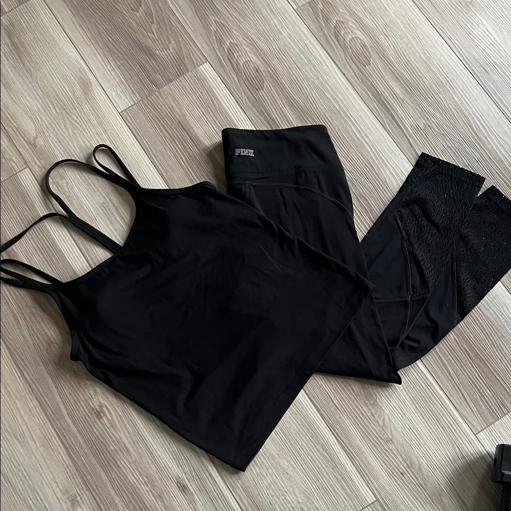 PINK Victoria's Secret Black Eyelet Leggings and Top
